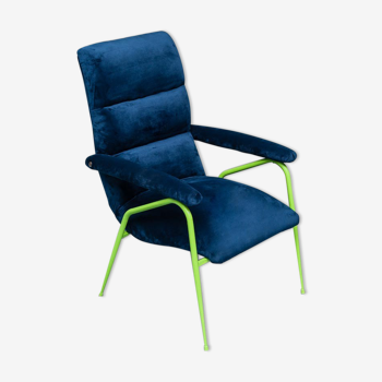 armchair velvet blue metal green 60s vintage modern