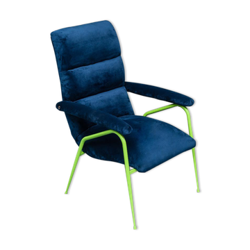 armchair velvet blue metal green 60s vintage modern