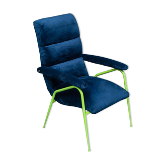 fauteuil velours bleu métal vert 60s moderne