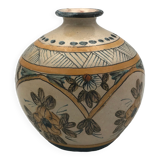 Vintage vase shaped terracotta ball with handheld paint decoration polychrome signed