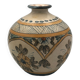 Vase vintage de forme boule en terre cuite à décor de peinture main polychrome signé