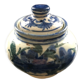 Blue-decorated stoneware pot