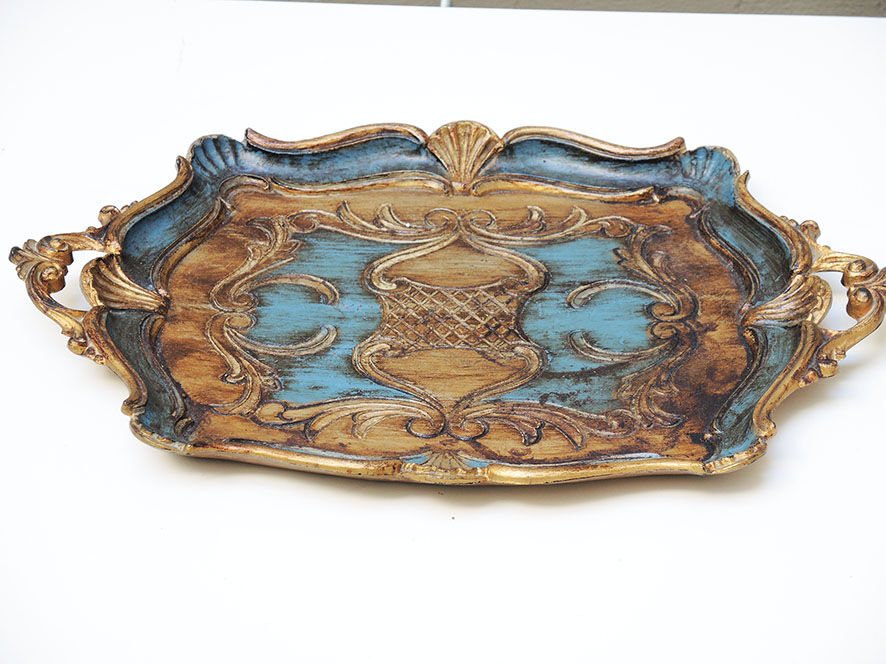 Old carved & patinated wooden top baroque style