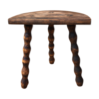 Turned wooden tripod farm stool