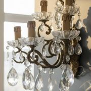 Grandes appliques murales en bronze et cristal, ensemble de 2, Italie, années 1950.