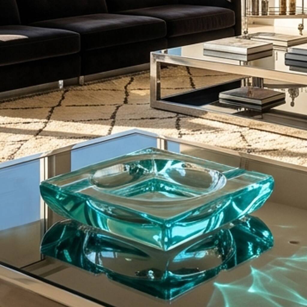 1970s mid-century aquamarine ashtray by Fontana Arte. Made in Italy
