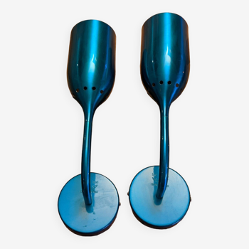 Pair of Tsé Tsé wall lights in blue lacquered sheet metal