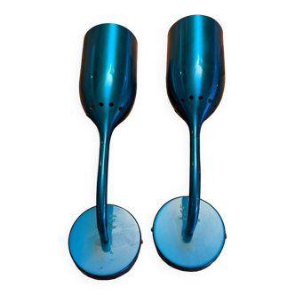 Pair of Tsé Tsé wall lights in blue lacquered sheet metal