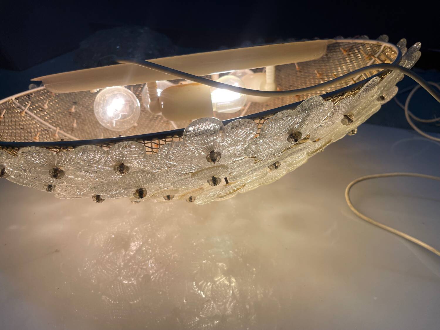 Large Murano Glass Flower Flush Mount Ceiling Light Attributed to Segu