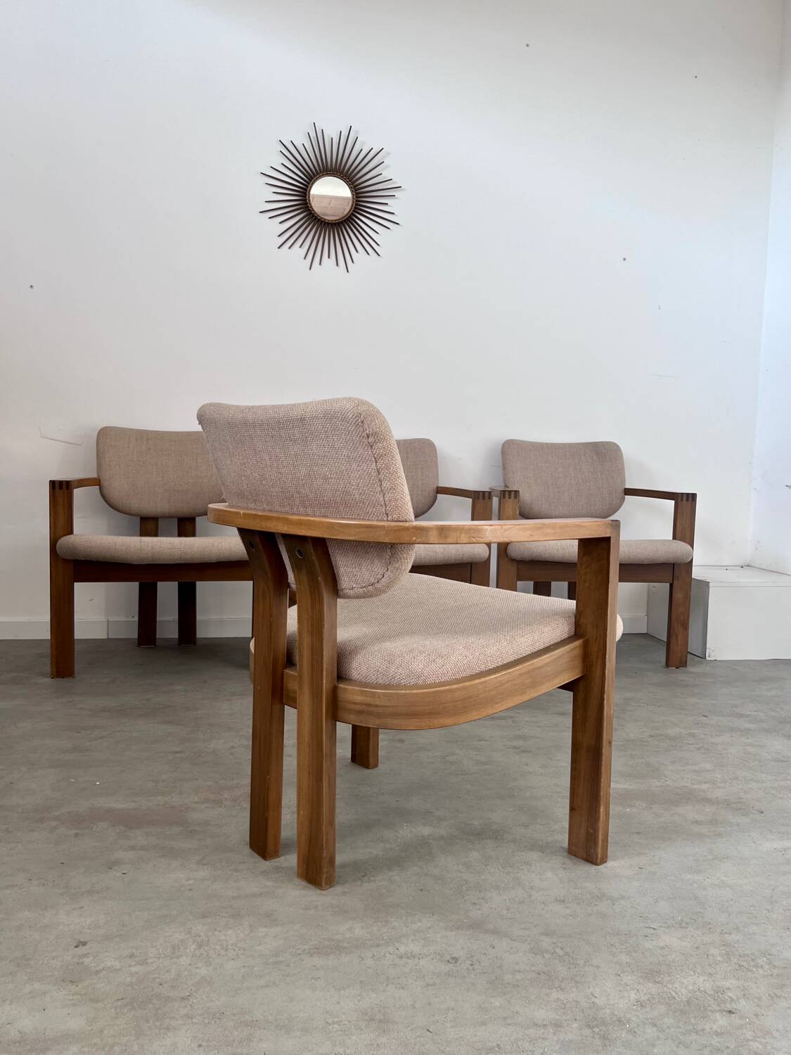 4 old armchairs Italian design chairs 70s vintage curved wood