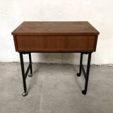 Teak bedside table on casters, vintage 60s end table