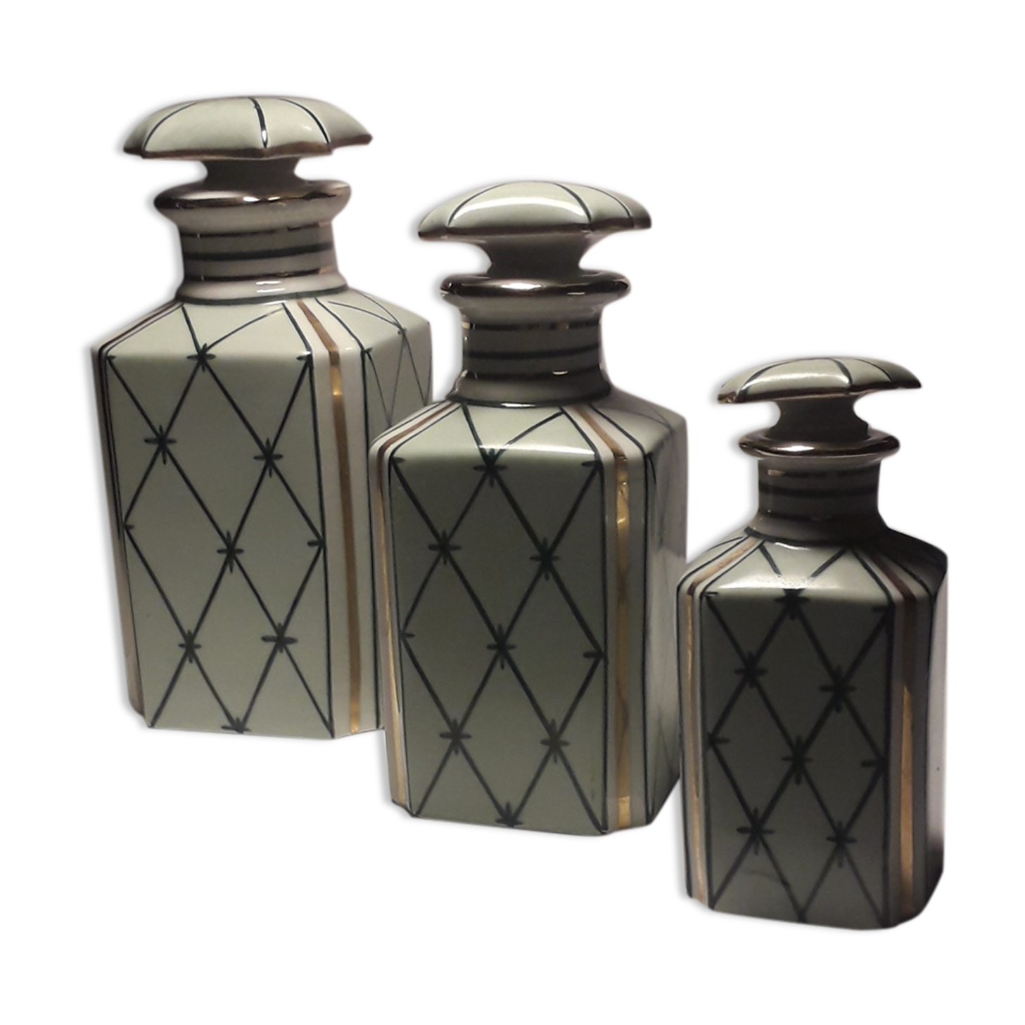 Set of 3 bottles in Limoges Art Deco porcelain
