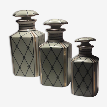 Set of 3 bottles in Limoges Art Deco porcelain