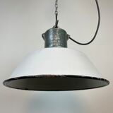 Industrial White Enamel Industrial Lamp with Cast Aluminium Top from EOW, 1950s