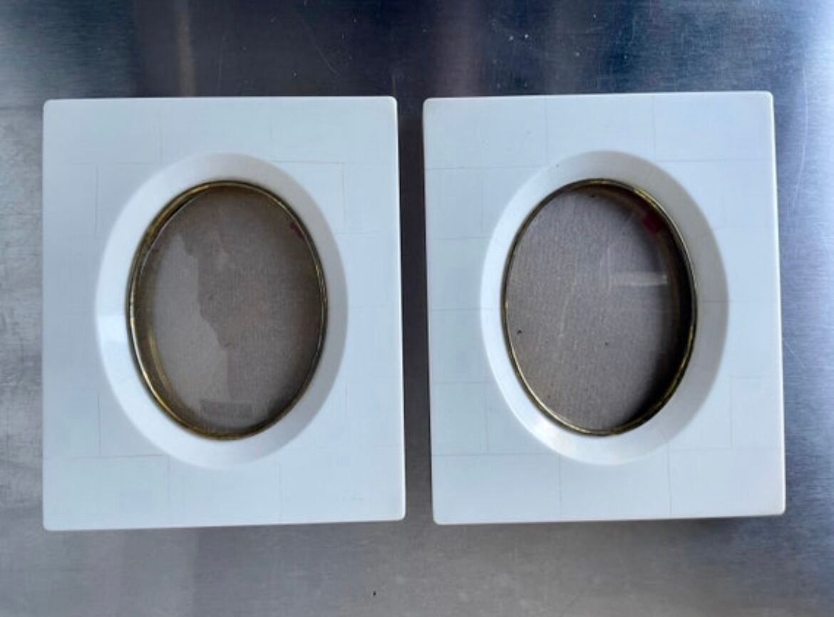 Pair vintage bakelite frames 14.5 cm x 12.5 cm glass 8.5 cm x  6 cm