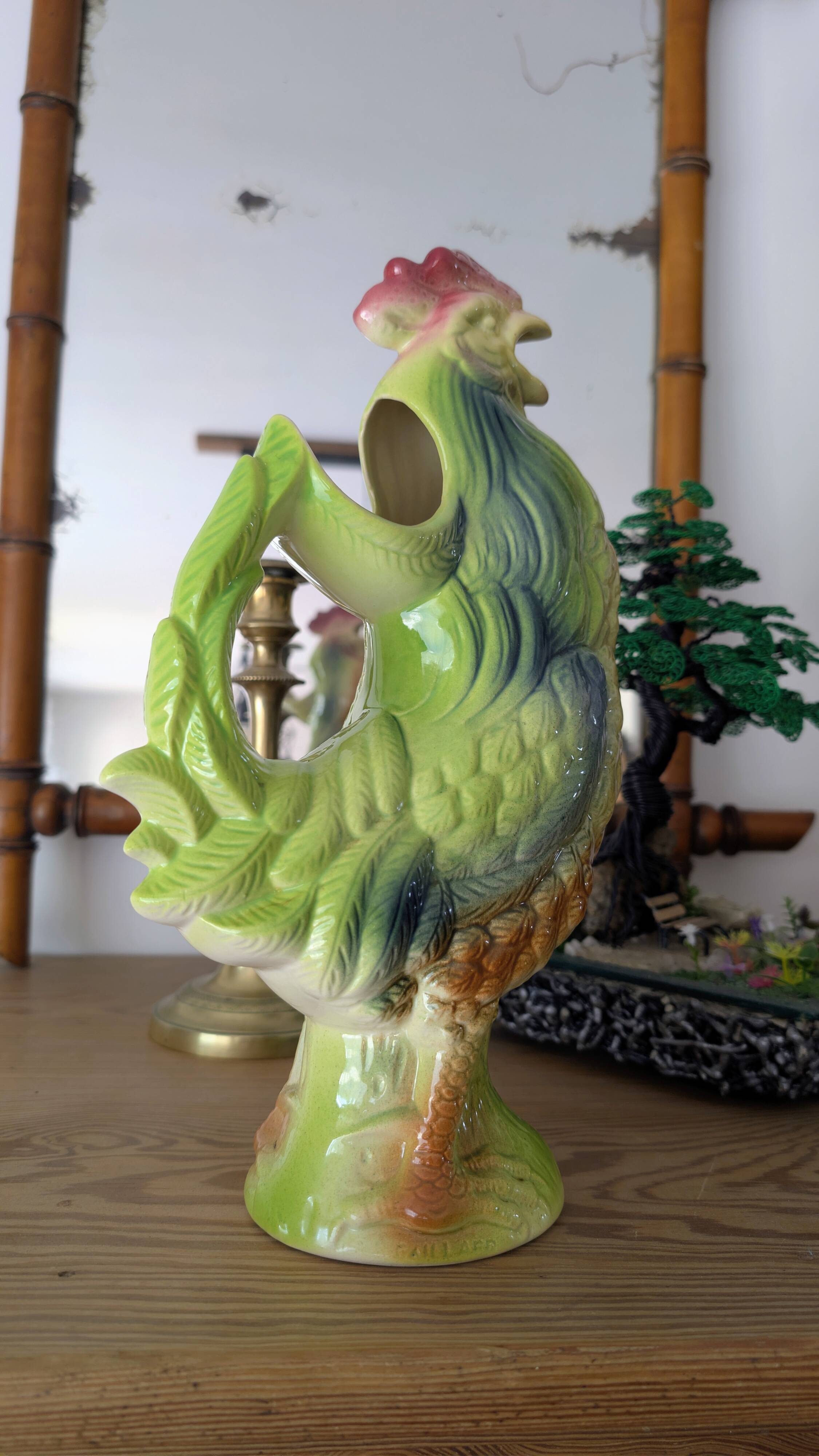 Large vintage rooster jug Saint-Clément country house spirit
