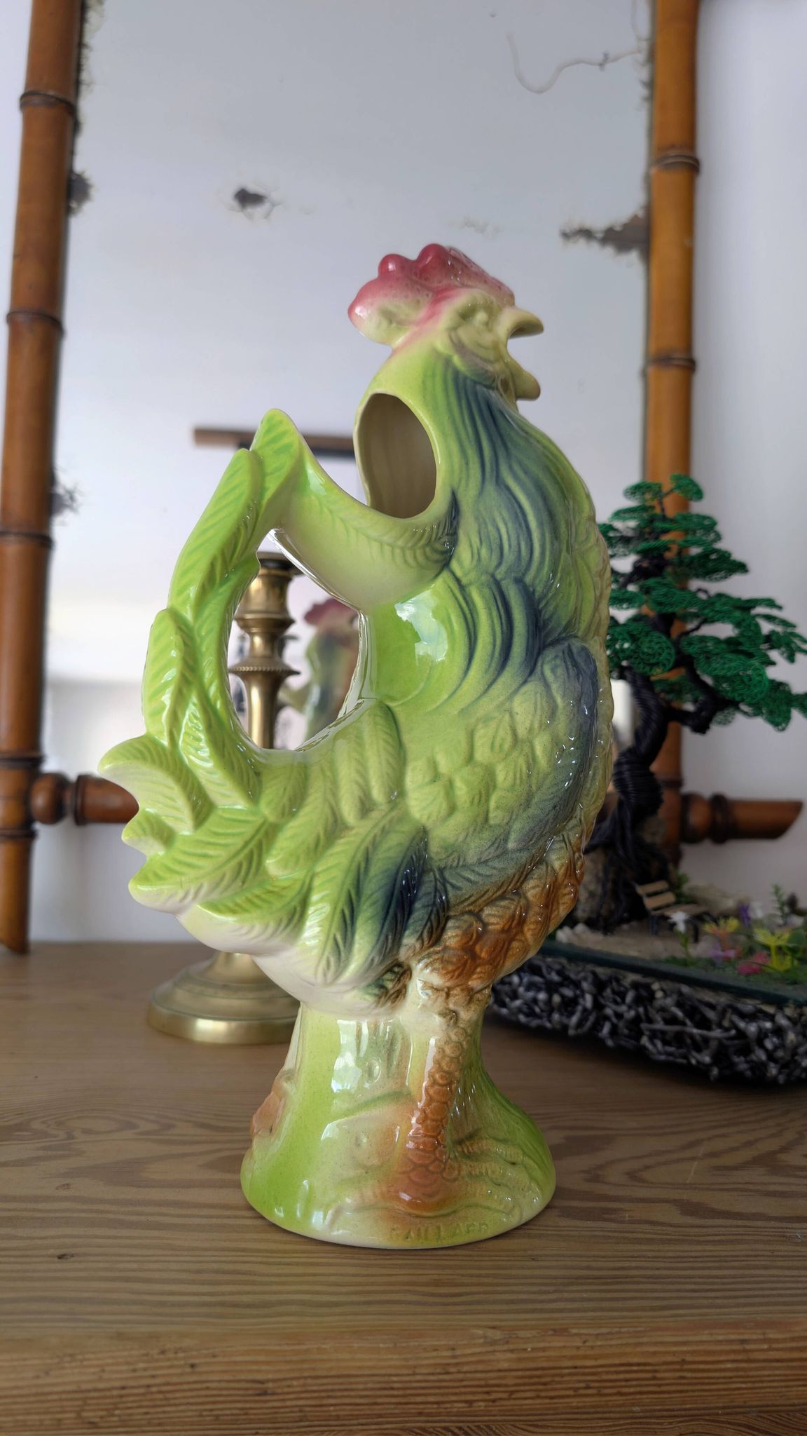 Large vintage rooster jug Saint-Clément country house spirit