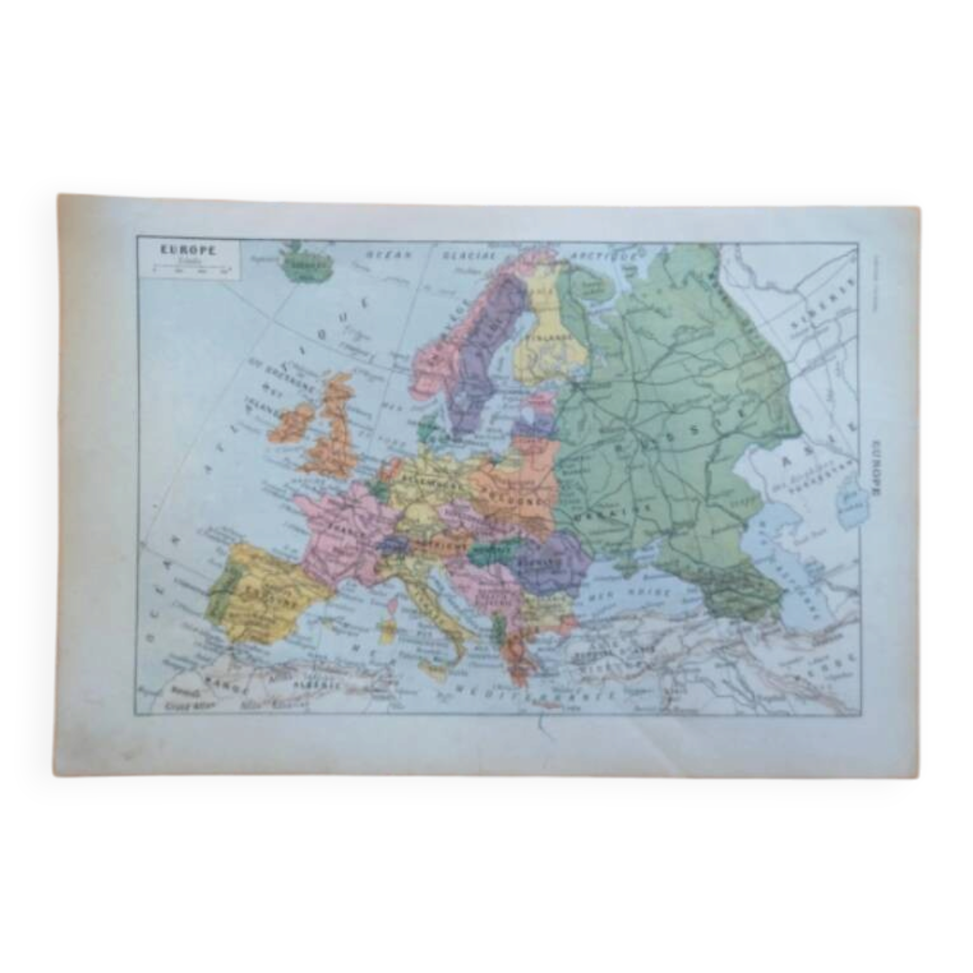 Old geographical map of Europe Larousse