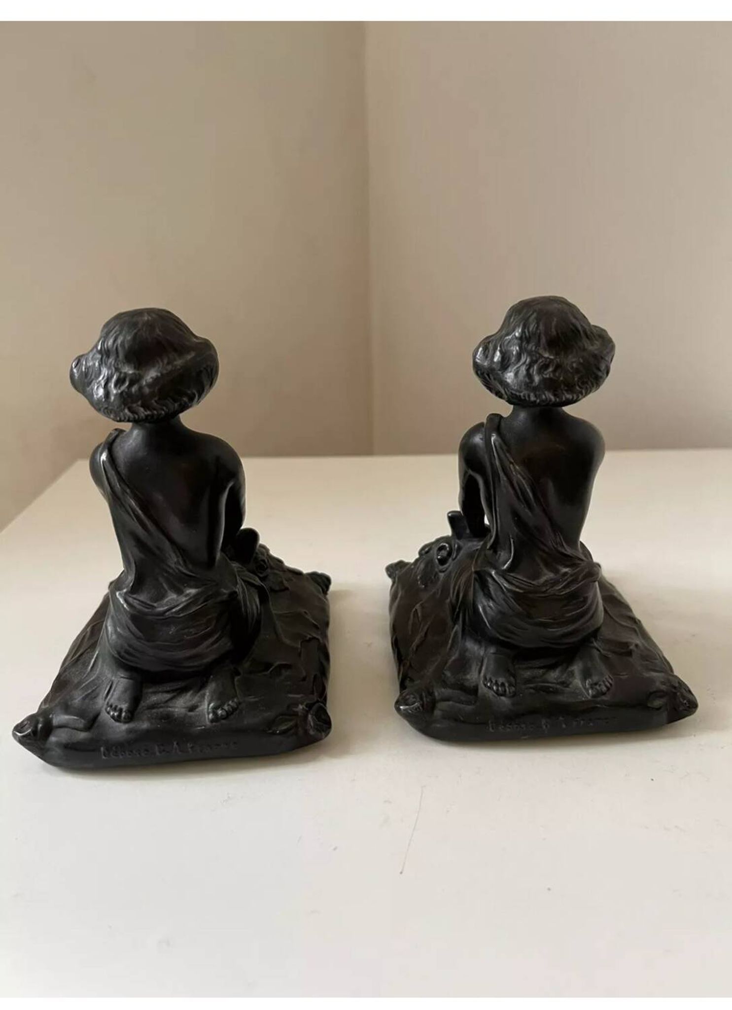 Art Nouveau spelter bookends, depicting an oriental woman, circa 1900