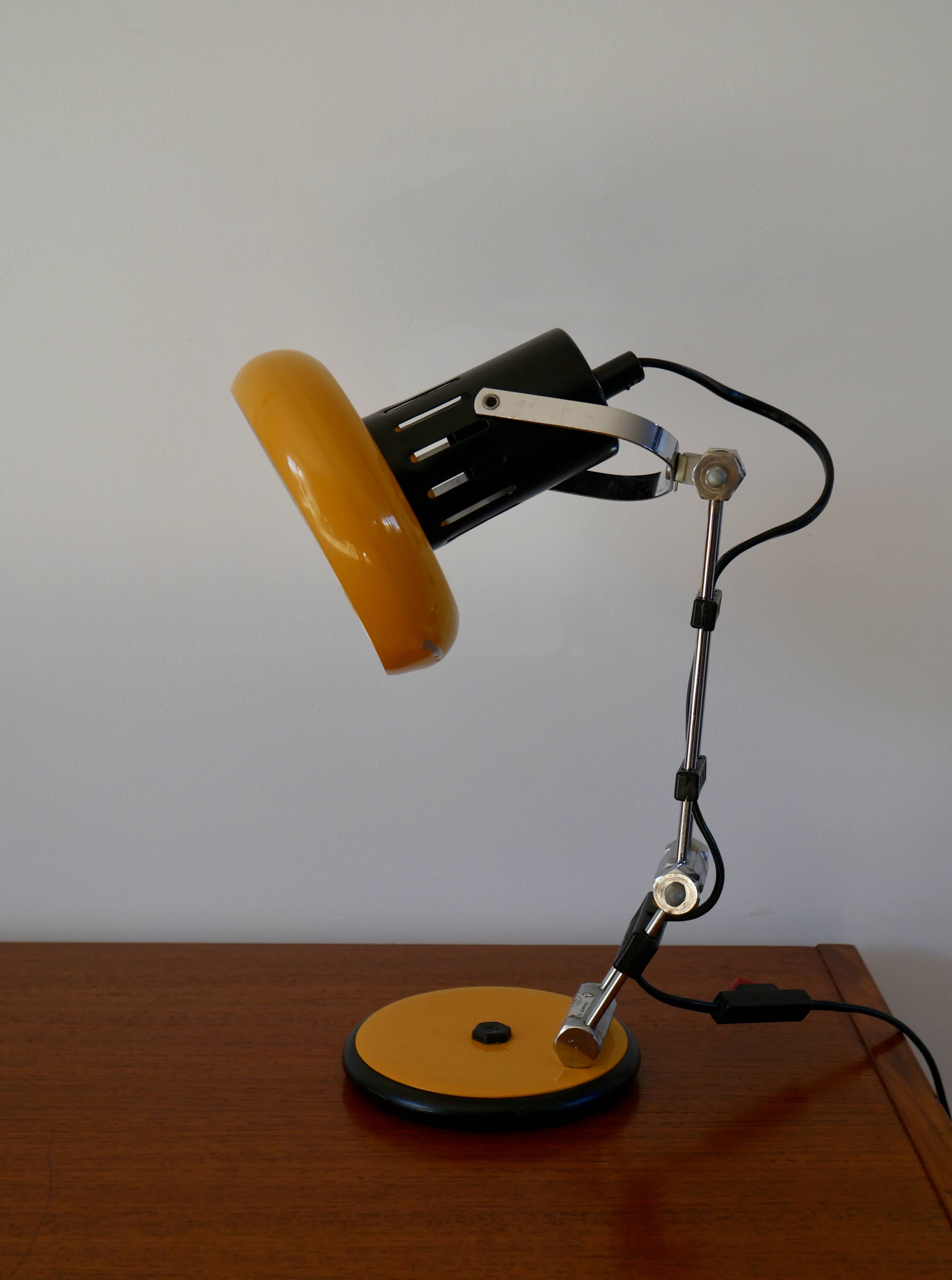 Articulated orange Aluminor desk lamp industrial design 70s