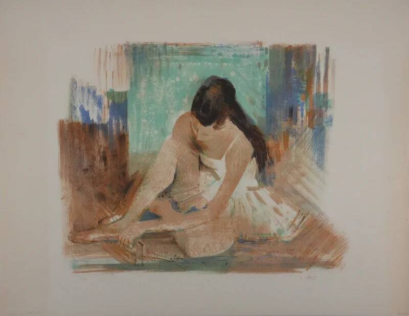 Paul COLLOMB: Dancer on a green background, original signed lithograph.