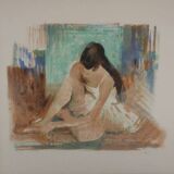 Paul COLLOMB: Dancer on a green background, original signed lithograph.