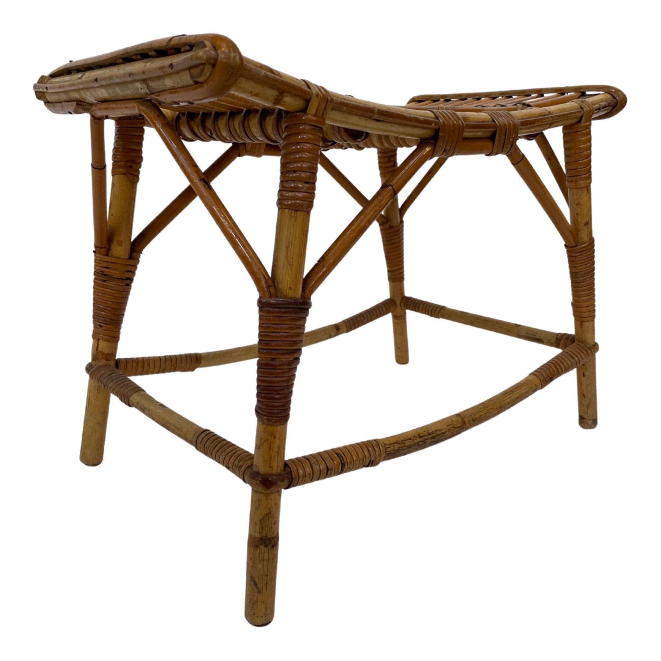 Vintage rattan bamboo footstool stool 1960s