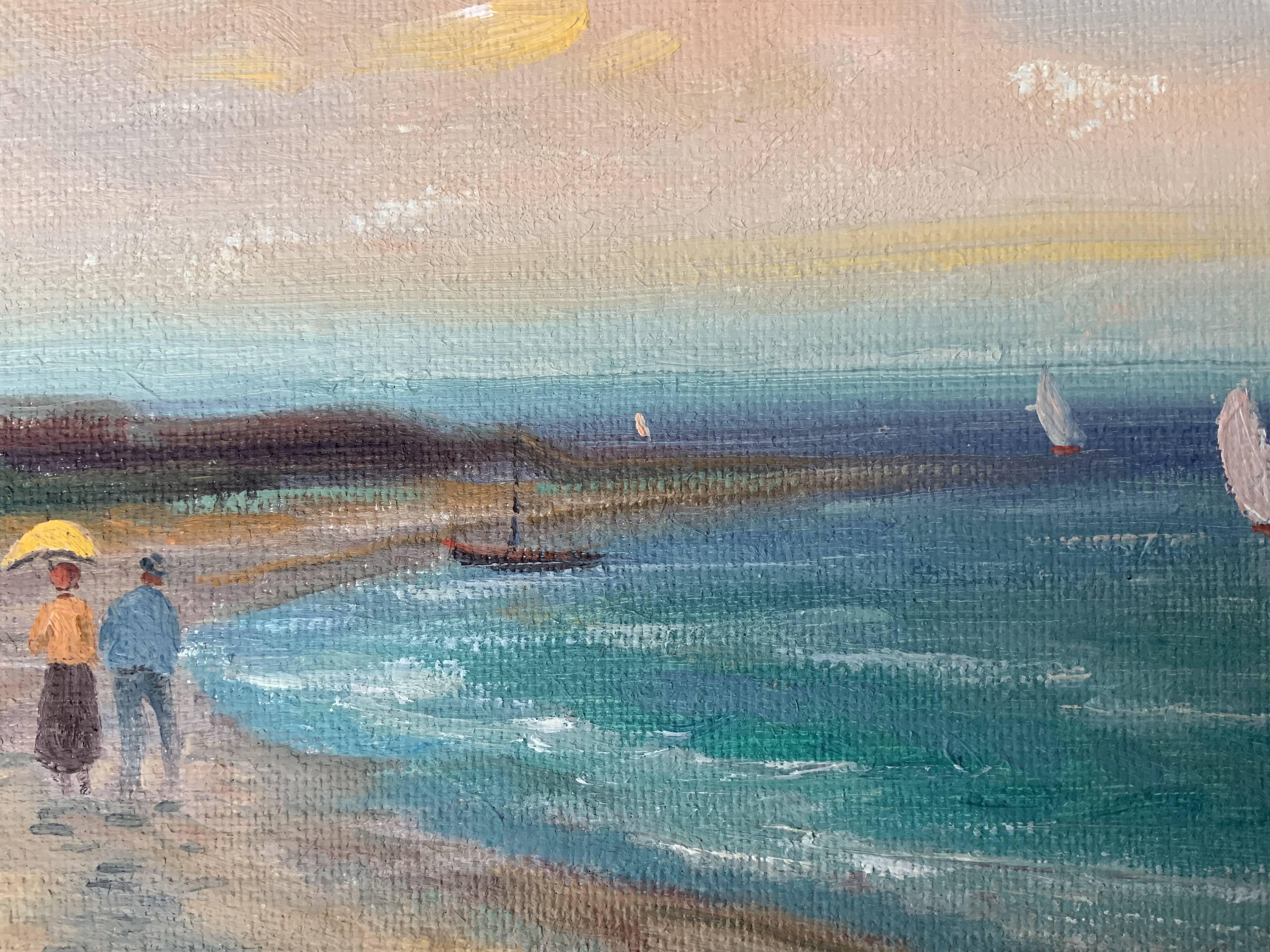 Peinture à l'huile sur toile vintage de paysage marin par B. Fransson