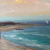 Peinture à l'huile sur toile vintage de paysage marin par B. Fransson