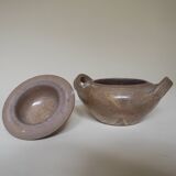 Stoneware sugar bowl with handle