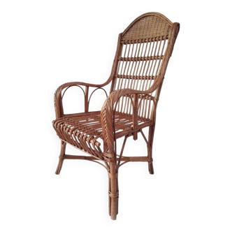 Fauteuil en osier à haut dossier