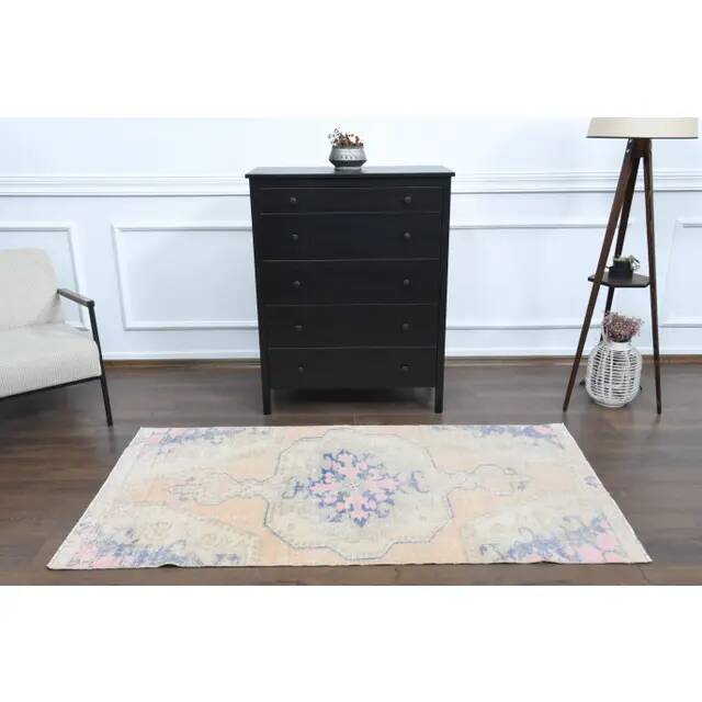 Vintage Turkish Oushak Handmade Wool Cotton Orange Area Rug 100x195