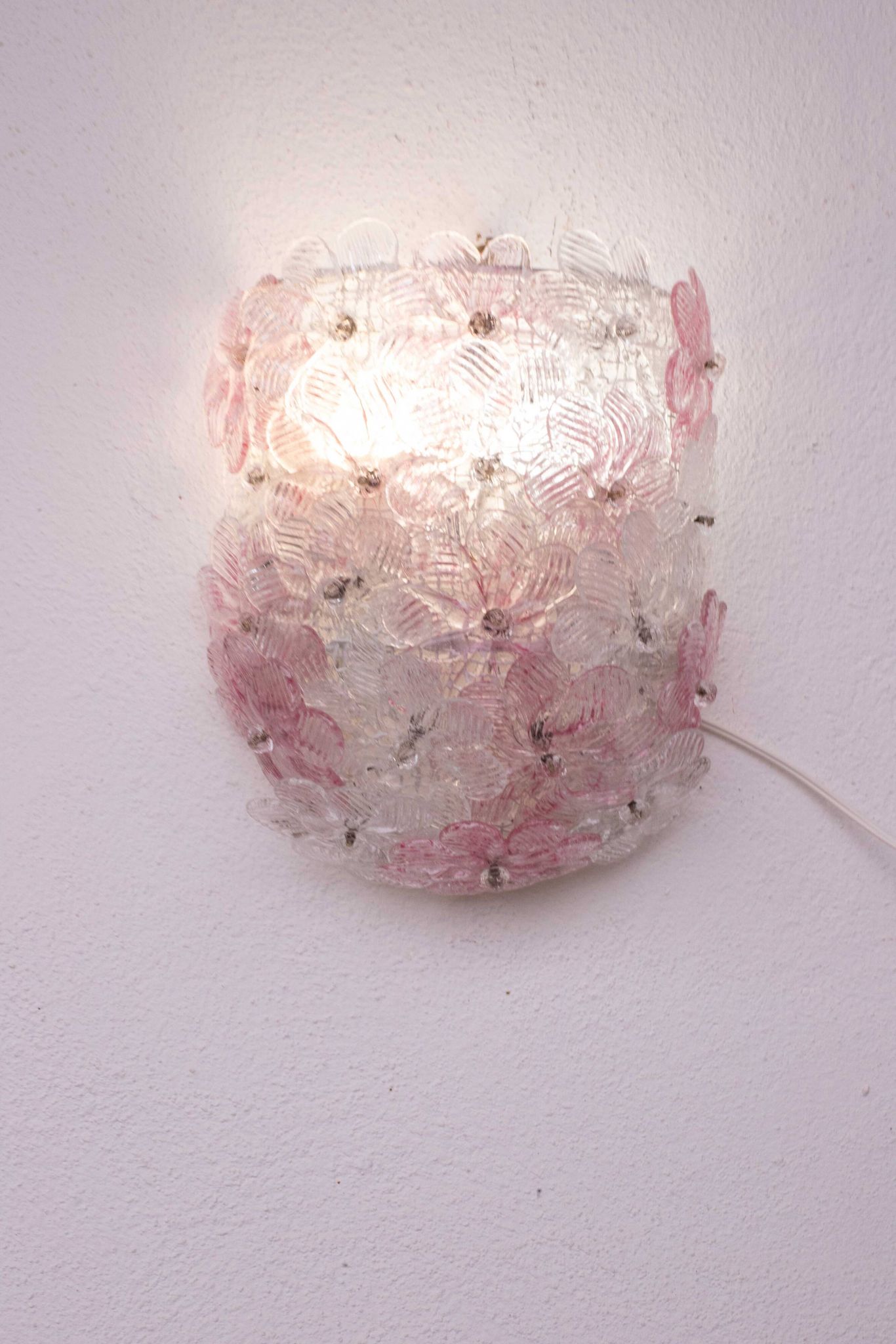 Set of 4 Murano Wall Light Pink Flower by Seguso, 1970
