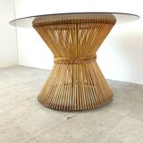 Vintage bamboo and smoked glass dining table, 1980s