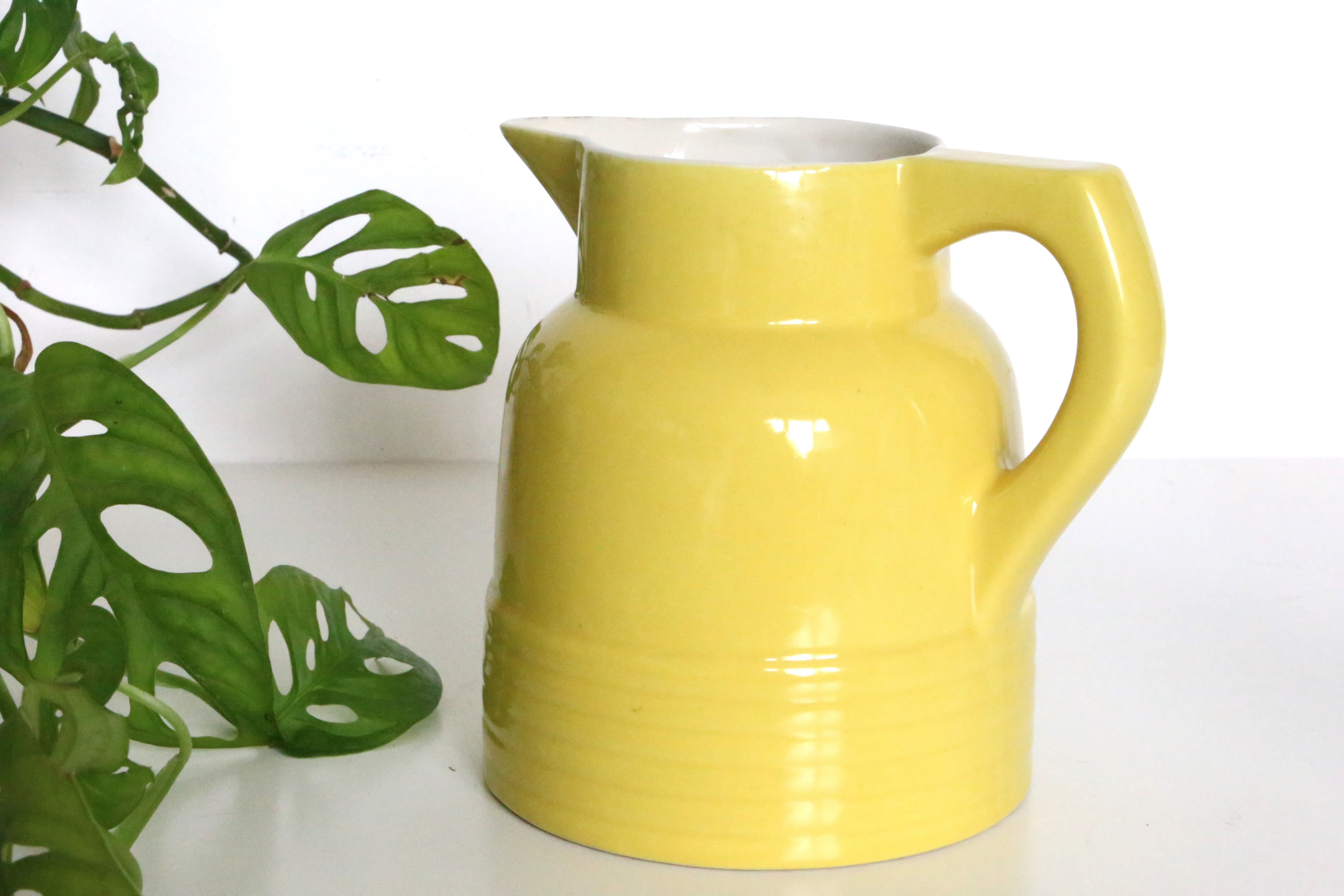 Water pitcher yellow ceramic, 1960s vintage French