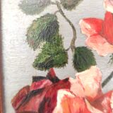 Vintage oil painting of flowers, two roses,  signed Trosset, 1942