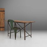 Industrial side table with metal frame and wooden top and removable platform, Belgium, 1920