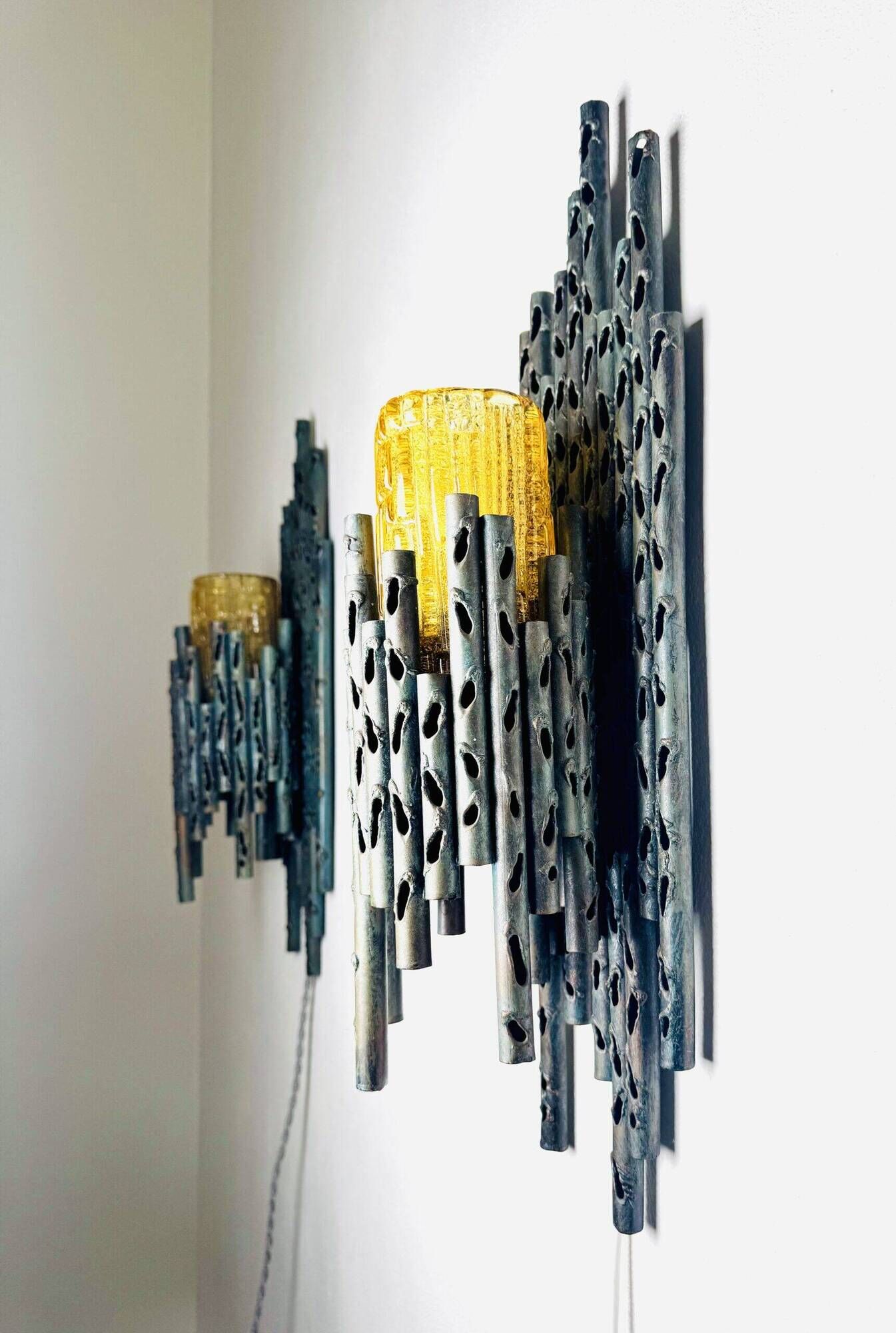 Brutalist Wall Lamps By Marcel Fantoni For Fantoni Studio Firenze, Italy 1960S