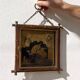 Gold square barber mirror with Japan Napoleon III print