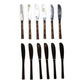 Lot de 12 couteaux à dessert façon bambou en laiton