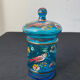 Hand-painted blue glass pot flowers and birds