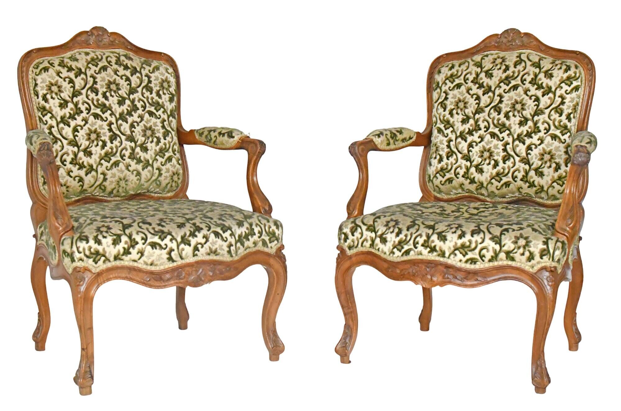Pair of Louis XV style cabriolet armchairs