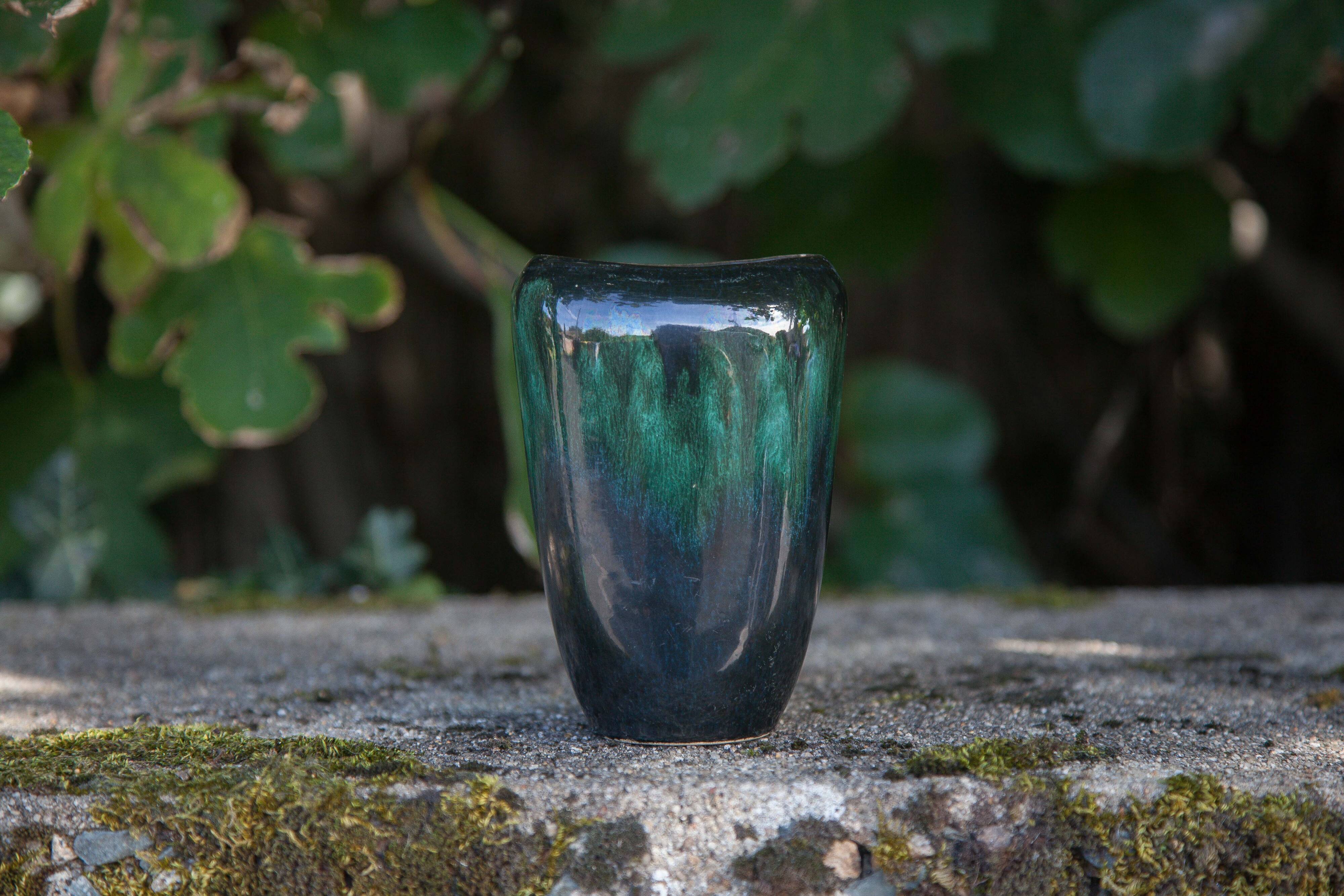 Vase céramique 409/15, vase décoratif, pot à fleurs, vase nuances vert et noir, collection, 60's
