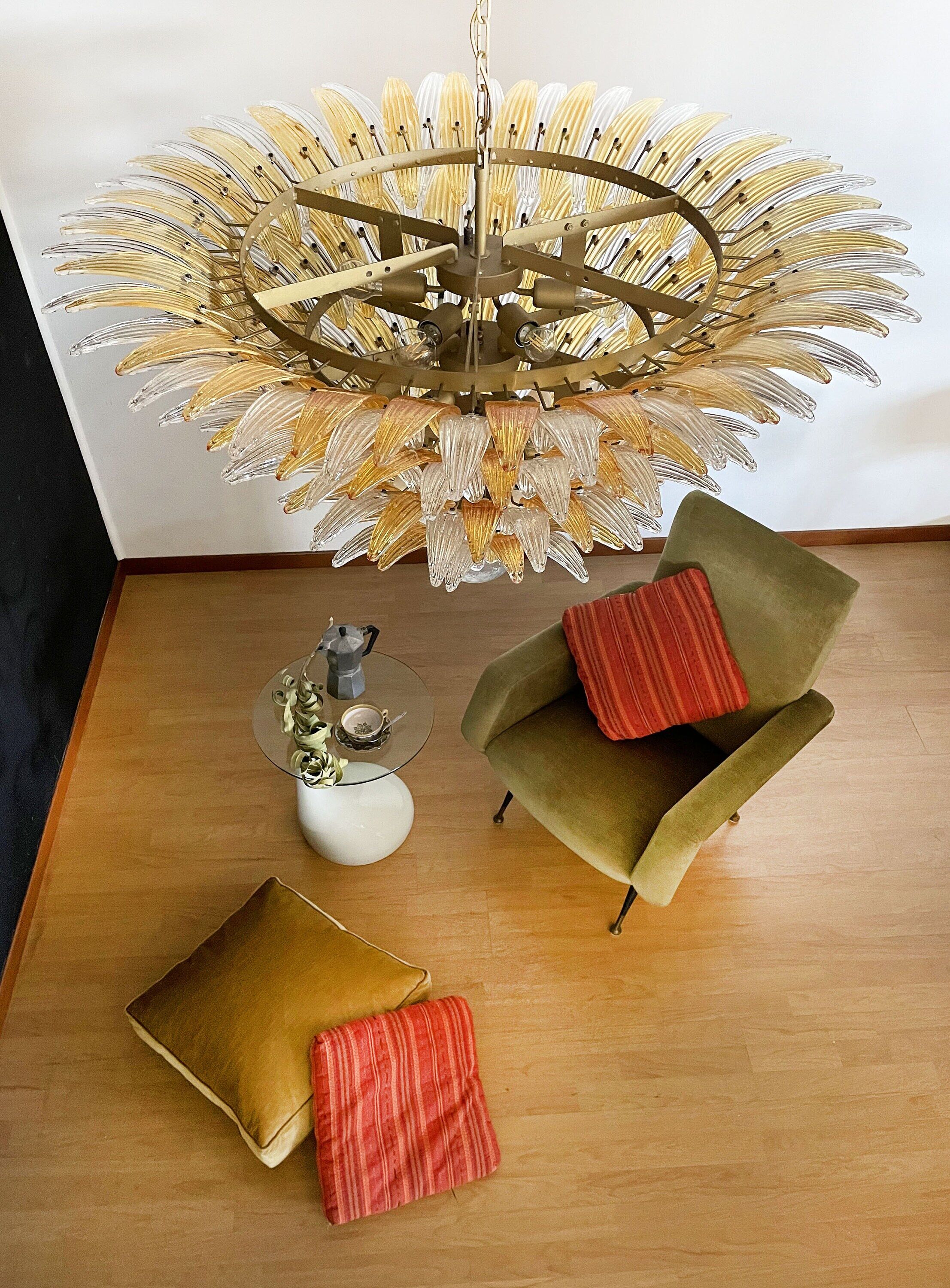 Plafonnier vintage italien de Murano - quatre niveaux, 163 verres ambrés et transparents