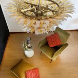 Vintage Italian Murano Ceiling Light - Four Tiers, 163 Amber and Clear Glasses