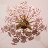 Vintage Murano Glass Chandelier Pink Flowers, 1970