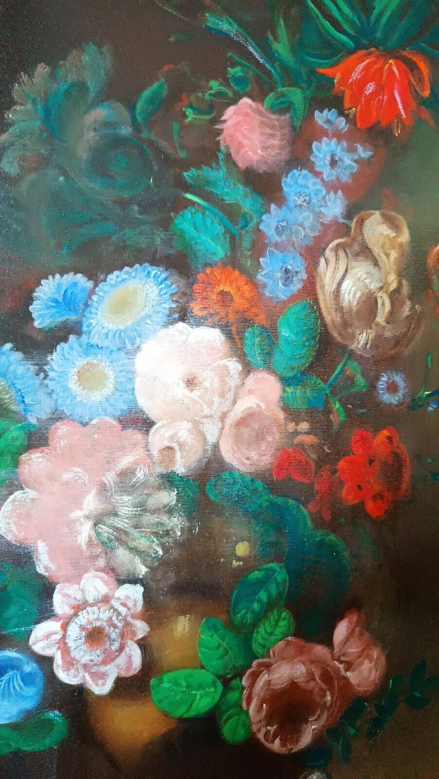 Oil painting on canvas vase with flowers 1970 signed Armandoi of flowers