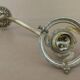 Old BRONZE GOOSENECK wall lamp with wavy yellow green OPALINE lampshade