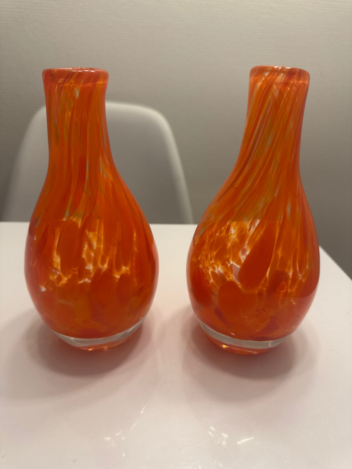 Pair of vintage blown glass vases in orange – Murano style – years