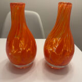 Pair of vintage blown glass vases in orange – Murano style – years